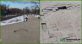 S-a „topit” și pavajul? „Cratere” pe o alee pietonală proaspăt renovată din Chișinău